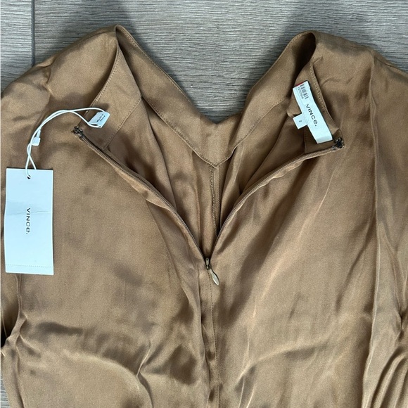 NWT Vince Bronze Twist Front Sleeveless Silk Blend Dress - Picture 7 of 8